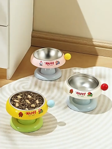 Cat Dog Bowl Stainless Steel Elevated Feeder Raised Neck Protection Detachable Pet Food Dish Bekas Makanan