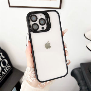 Lens Glass Metal Bracket Case For iPhone 16 15 14 Plus 13 12 11 Pro Max Clear Acrylic Hard Bumper Camera Protective Armor Cover
