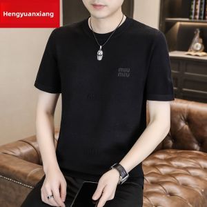 HENGYUANXIANG | Hengyuanxiang 2025 Spring Autumn Mens Slim Fit Knitted Short Sleeve T-Shirt Fashionable City Style Round Neck Letter Pattern