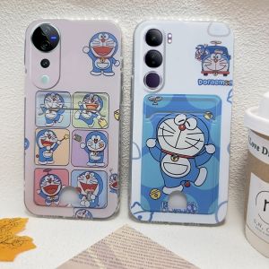 สินค้าใหม่ เคสโทรศัพท์ VIVO V40 Lite V40 Pro V30 Pro V30e V29 V29e V27 V27e 5G 4G เคส กระเป๋าเก็บบัตรรูปการ์ตูนโดราเอมอน Hello Kitty มีเลนส์ป้องกันกันกระแทกฝาครอบหลังคู่2024