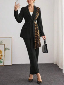 New Style Women Fashion Long Sleeve 2 Piece Set Womens Outifits Elegant Blazer with Ribbon Detail Pants Sets Female Clothing