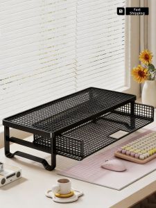MUGG | Monitor and Laptop Riser with Drawer for Keyboard and Mouse Placement Black Iron