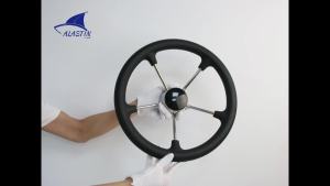 Andymarine Stainless Steel 15 Inch Steering Wheel with Black Foam Grip and Knob 5 Spoke Wheel For Yacht Marine Boat Accessories