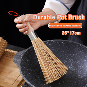MaxPlus Bamboo Wok Brush Cleaning Brush Wooden Handle for Cleaning Dishes Cast Iron Pots Pans