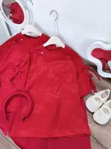 Set 3 món kèm mấn áo dài cách tân bé gái đính hoa áo dài tết cho bé gái size 10-30kg