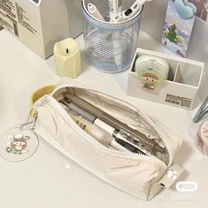 Delicate Creamy Square Soft Pencil Case Lightweight Simple Japanese Style Storage School Supplies Bag Canvas Material 3 Layers