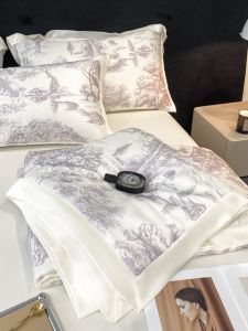 Summer Machine Washable Ice Silk Summer Blanket Four-Piece Set Cool Feeling Silky Sleep Naked Air Conditioner Quilt Duvet Insert Single Double Summer Quilt