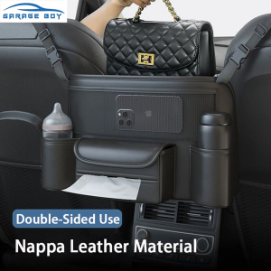 Premium Leather Car Seat Storage Bag - Double Sided Use Armrest Box Storage Box Mesh Bag Car Storage Easy to Install and Stylish Design