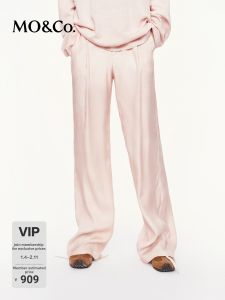 MO&Co. | High Waist Floor Length Plant Silk Washed Wide Leg Pants