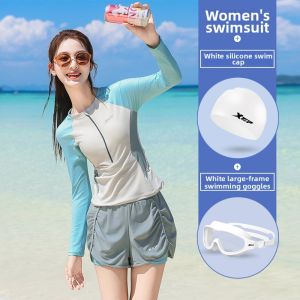 XTEP | Women Long Sleeve Modest Separated Swimwear Square Leg Slimming Tummy Covering