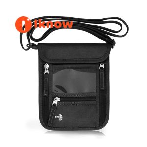 I know Passport Holder Neck Pouch Travel Wallet for Women and Men RFID Blocking Security Slim Traveling Wallet with Around Neck Lanyard Strap(black)