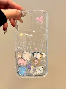 Sliding Transparent Jellycat Animal Shells for Apple 16 pro Max iPhone 15 pro Soft Silicone Girl Style Flowing Sand Protection Case