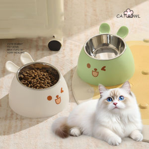 Cute Rabbit Ear Elevated Cat Bowl - Stainless Steel Dog & Cat Food/Water Bowl Anti-Slip Pet Feeding Dish