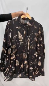 Blus Rayon Motif Floral/Abstract Oversize dengan Lengan Penuh - Aisha