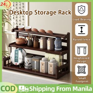 Bamboo Desktop Storage Rack Organizer Desktop Antique Shelf Tea Set Storage Rack Purple Clay Pot Display Stand Kitchen Condiment Storage Rack Cosmetics Tea Bags Coffee Capsules Storage Rack For Living Room Kitchen Bedroom