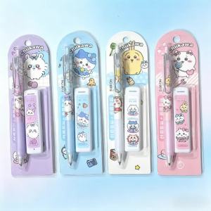 Chiikawa | Stylish Automatic Pencil Set Anime Merchandise Cute Girly Writing Lead Resistant for Students Halloween Chiikawa Curly Stickers