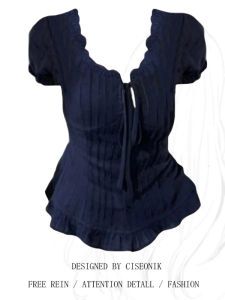 เสื้อเชิ้ตแขนพองสไตล์ฝรั่งเศสย้อนยุคไซส์ใหญ่สำหรับผู้หญิงในช่วงฤดูร้อน ดีไซน์เข้ารูป กระดุมแถวเดียว แขนยาว ปกติ