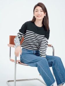 Giordanoผู้หญิง เสื้อยืดคอกลมแขนยาวลายทางผ้าฝ้าย Free Shipping 13322802