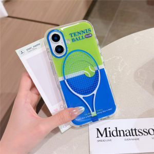 เคสโทรศัพท์มือถือ Apple 13-16 pro Max แบบมีขาตั้งรองรับ ป้องกันการตกหล่น ดีไซน์ลายเทนนิส 2 ชั้น ดีไซน์สร้างสรรค์ ดีไซน์สีเขียวและฟ้า