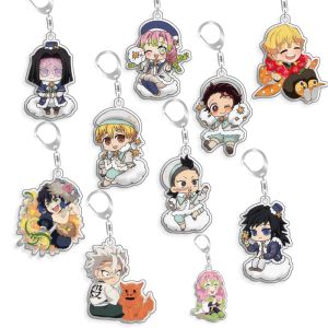 Bandai | For Demon Slayer Kocho Shinobu Kanroji Mitsuri Rengoku Kyojuro Acrylic Selfmade Cartoon Anime Keychain Pendant Toy Gift 5cm