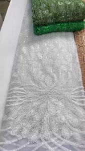 African Sequins Lace Fabric 2026 High-Quality Nigerian Embroidery Beaded Tulle for Sewing Party Dresses Fashionable Sewing Cloth