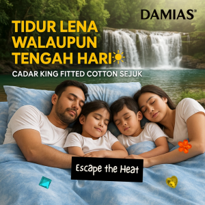 Cadar King Fitted 4in1 Cotton Sejuk DAMIAS® – Getah Penuh Keliling – Tidur Lena Tengah Hari