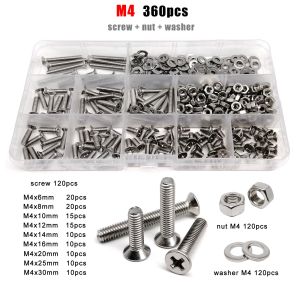1 Box GB819 M1.6 M2 M2.5 M3 M4 M5 M6 M8 304 Stainless Steel Phillips Cross Flat Countersunk Head Screw Bolt Nut Assortment Kit