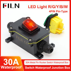 FILN 30A Rocker Switch with LED IP65 Waterproof Inline Box for Car Mods RVs Outdoor Power Marine Industrial 12V 24V 110V 220V