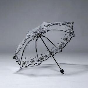 Trong Suốt hình chiếc ô bông hoa Phụ Nữ Mưa Xách Tay Mini Parasol Ngoài Trời nhựa trong PVC Công Chúa Anh Đào Đám Cưới Ô Dù