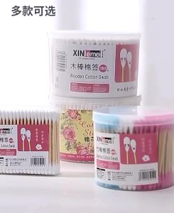 100Pcs/Pack Double Head Wood Cotton Buds Cotton Swabs  Bamboo Stick White with Plastic Wrapper
