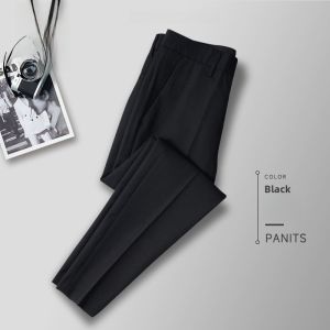 ROMON | Lormen Mens Summer Thin Ice Silk Straight Leg Nine-Piece Casual Pants Loose Long Trousers Business Casual Polyester Fiber