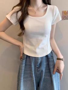 plus Size Micro Plump Short Sleeve T-Shirt Womens Fashion Korean Style Slim Fit White Summer Top Meat Covering Thinming