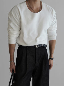 Pure Color round Neck Long Sleeve Knitted T-Shirt Mens Autumn American Simple Retro Business Maturity Style Inner Shirt