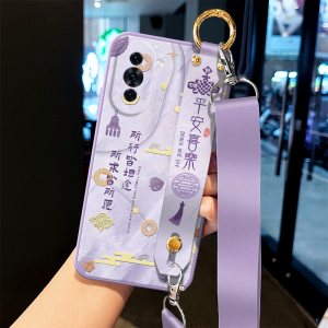Huawei Nova10 pro Soft Silicone Phone Case with Lanyard Crossbody Strap Womens Style Wristband Protective Cover Full Protection
