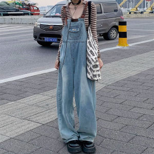 Slimming Effect American Style Embroidered Denim Overalls Womens Loose Fit Spring Autumn plus Size MM One-Piece Pants