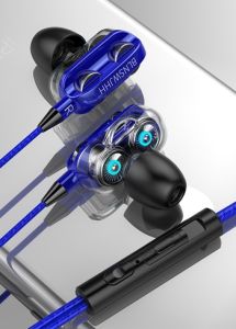 A4 Super Bass Double Speaker Wired Sport Earphone with Microphone 3.5mm Jack