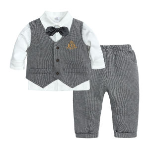 Shirt Set For Children ( Top Vest Pants ) 2025 Baby One Year Old Dress Gentleman Dinner Evening Formal Blazer For Boy
