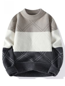 ROMON | Lomond Mens Round Neck Knitted Sweater Thickened Casual Loose Winter Fashion City Style Long Sleeve Warm Base Shirt