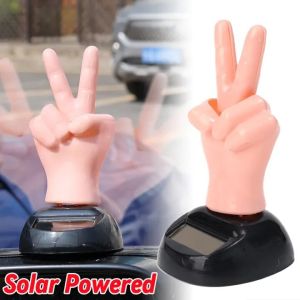 2Pcs Funny Finger Car Ornament Dashboard Solar Powered Waving 2-Finger Gesture Auto Decoration DIY Centre Console Shaking Toy