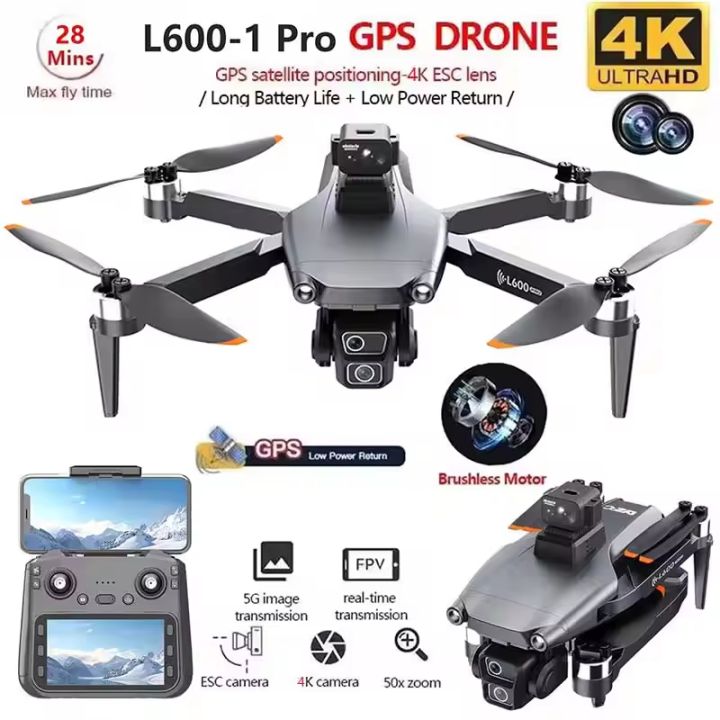 Drone L600 Pro Max GPS Axis Gimbal Kamera 4K HD EIS Remot
