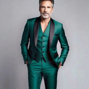 Bộ Vest Nam 3 Mảnh Kiểu Dáng Cổ Điển Ôm Dáng Màu Xanh Lá - Áo Khoác Vest Đơn Hàng Khuy Áo Ghi Lê Và Quần Dành Cho Đám Cưới