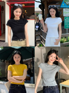 Zhang Xiao Oxygen Womens Slim Fit Short Sleeve T-Shirt round Neck Simple Design Cotton Summer Top Fashionable Small Shirt