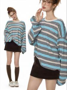 Turn Signal | Retro and Stylish Striped Long Sleeve T-shirt Loose Casual