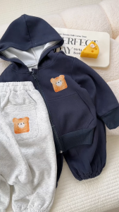 Bộ Nỉ Bông Gấu Vuông BECOOL Cho Bé Bộ Thu Đông Cho Bé Từ 10-27Kg