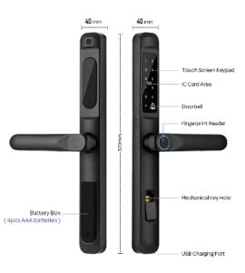 Waterproof IP66 Aluminum lock 85mm 92mm mortise ttlock tuya wifi fingerprint electronic digital Grill door lock for sliding door