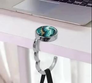 Marble Pattern Portable Purse Hook Foldable Bag Hanger Handbag Holder for Women Student Desk Side Bag Organizer