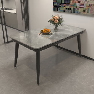 Italian Minimalist Stone Plate Dining Tables and Chairs Set For Home Rectangular Modern Light Luxury Small Apartment Dining Thickened Table