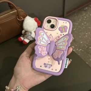 💗เคสซิลิโคนนิ่มลายผีเสื้อสีม่วงแฟชั่นการ์ตูนน่ารักสำหรับ iPhone 15 14 13 11 12 16 Pro Max