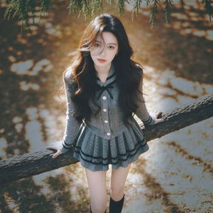 CHANGTONG | Attractive Petite Korean Style Knit Sweater and Skirt Set