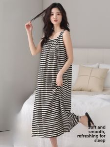 miiow | Cat Woman Summer Thin Silk Sleepwear Sleeveless Nightgown With Chest Pad Casual Loose Home Clothes For Women Breathable